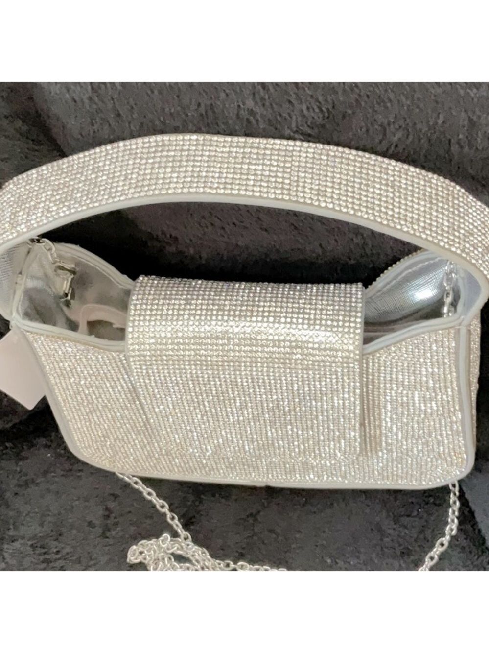 Silver Rhinestone Hand and Crossbody Bag - Picture 2 of 4
